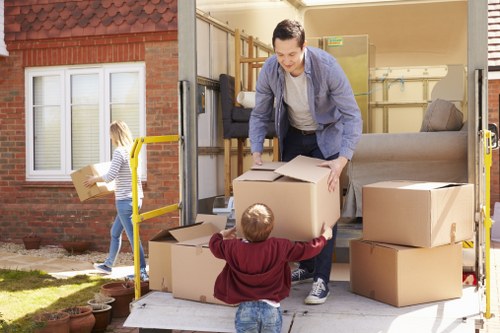 Packed boxes and furniture ready for a house move in Kentishtown