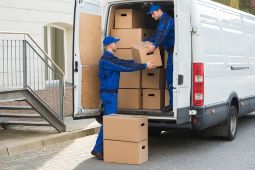 Moving boxes and furniture prepared for a removals service in Kentishtown