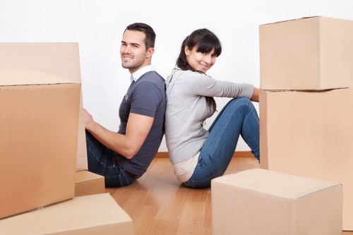 Professional movers assisting with a flat or home relocation