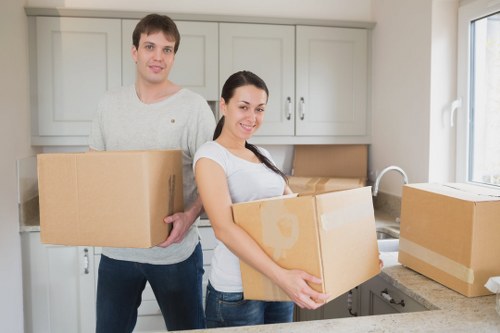 Packed moving boxes ready for removal van transport in Kentishtown